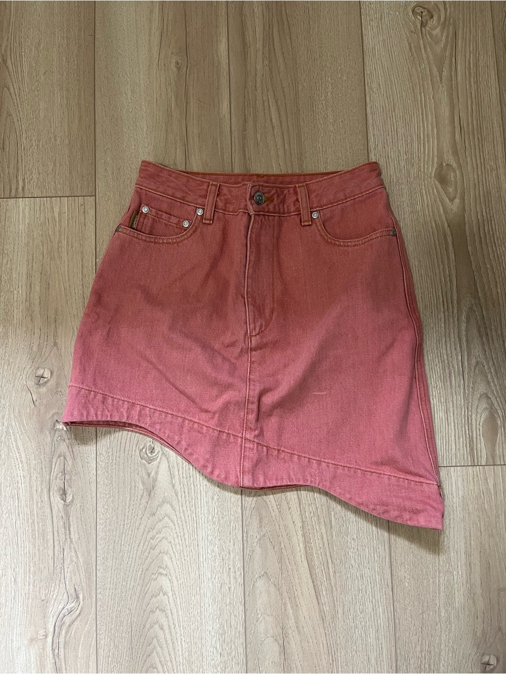 Ganni Coral-Pink Asymmetrical Denim Skirt